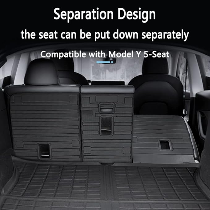 Cargo Liners with Backrest Mats, 3D All Weather Tech Waterproof Rear Cargo Trunk Tray Floor Mat ＆ Second Row Seat Back Cover Accessories Compatible with 2020-2024 2025 Model Y 5-Seat（Not for Juniper）