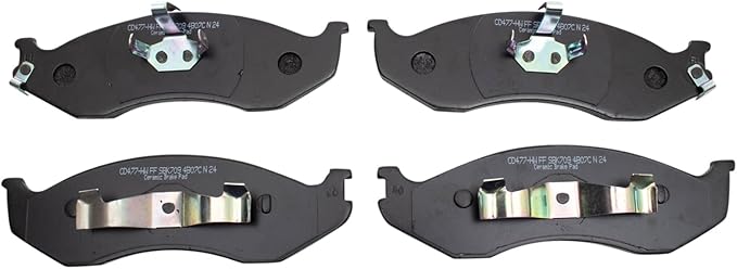 TRQ Front Ceramic Brake Pad Set Includes Hardware and Contact Point Grease Compatible with 90-95 Jeep Wrangler 97-06 Wrangler 90-93 Cherokee 4 Wheel Drive 94-01 Cherokee 93-98 Grand Cherokee