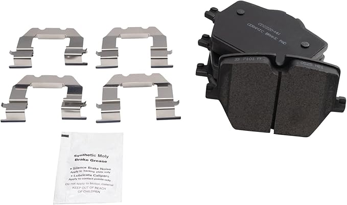 TRQ Rear Ceramic Brake Pad Set Includes Contact Point Grease Compatible with 19-25 BMW 330i 330i xDrive with Blue Painted Calipers 20-25 Toyota GR Supra with Red or Blue Painted Calipers