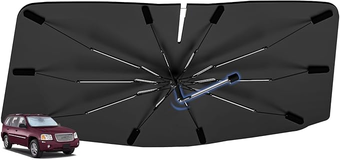 Windshield Sun Shade Umbrella for GMC Envoy 1996-2009, Foldable Car Sunshade for Front Window, Highly Reflective Windshield Sun Shield Visor for UV Protection, Keep Car Cool Accessories