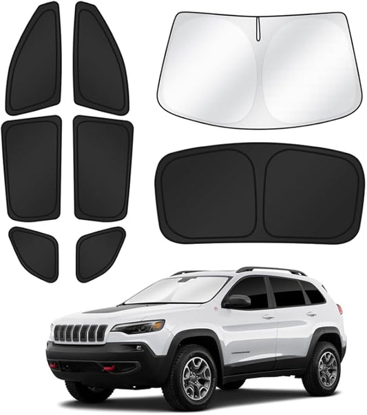 Sunshades for Jeep Cherokee 2014-2023 (Not for Jeep Grand Cherokee) Windshield Sun Shade Side Rear Window Shade Cover Sun Visor Shield Privacy Protection Keep Vehicle Cool Black 8PCS