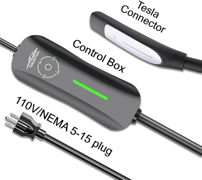 Portable Tesla Charger Level 1, 15Amp 110V, 1.65KW Tesla Electric Vehicle Charger, 21Ft Extension Cord, Plug-in Electric Car Home Charging Station,Compatible with All Tesla Models X/Y/3/S