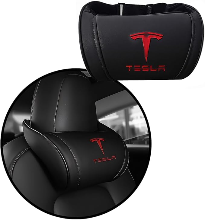Car Headrest Neck Pillow Support Memory Foam Ergonomic Design Accessory for Driving Seat Fatigue Relief Compatible with Model S X 3 Y & Cybertruck - 1 Piece
