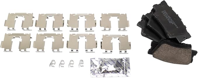 TRQ Rear Ceramic Brake Pad Set Includes Contact Point Grease Hardware Compatible with 13-18 Lexus ES300h 07-18 ES350 10-12 HS250h 08-18 Toyota Avalon 07-19 Camry Manual Parking Brake 06-18 RAV4