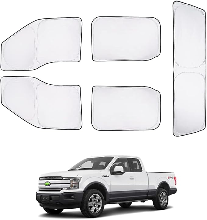 T TGBROS Windshield Sun Shade for Ford F150 2015-2020 Car Window Shades Thicken UV Block and Blackout Privacy Foldable Sunshades 5PCS Accessories Keep Cool Sun Visor Covers