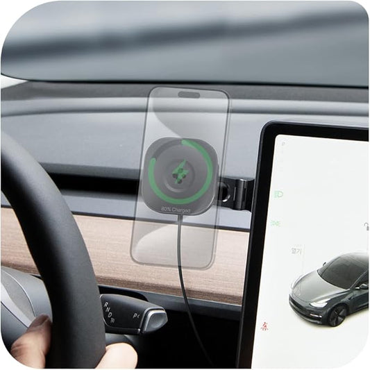 Spigen OneTap Pro 3 Tesla Phone Mount (Foladable and Hidden) for All Tesla Model Y/3/S/X/Cybertruck with Charging - MagSafe/Pixelsnap - Compatible with Updated 16in Screen for Tesla