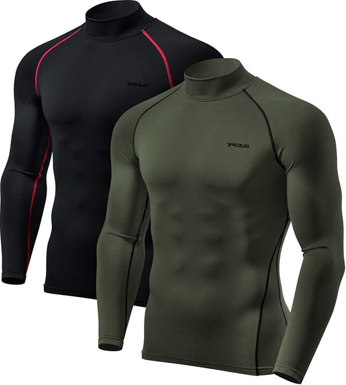TSLA Men's Thermal Long Sleeve Compression Shirts, Mock/Turtleneck Winter Sports Running Base Layer Top