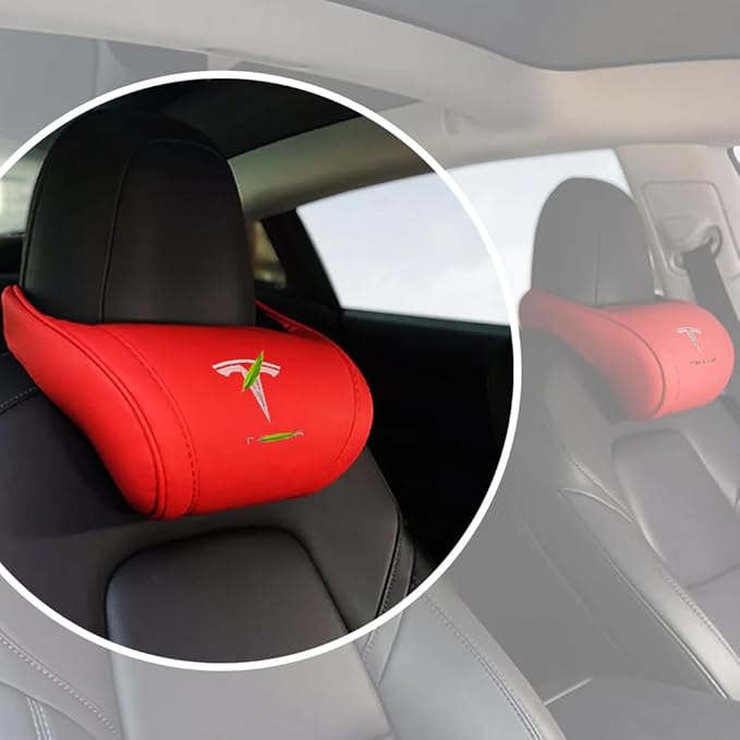 Car Headrest Neck Pillow Support Memory Foam Ergonomic Design Accessory for Driving Seat Fatigue Relief Compatible with Model S X 3 Y & Cybertruck - 1 Piece