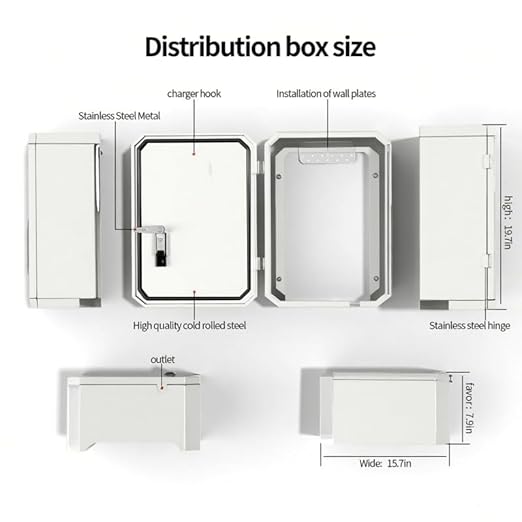Wall-Mounted 1.2mm Cold Rolled Steel Electric Vehicle Charging Protection Box for Tesla, Waterproof Indoor/Outdoor Enclosure with Lock | Seamless One-Piece Design (White)