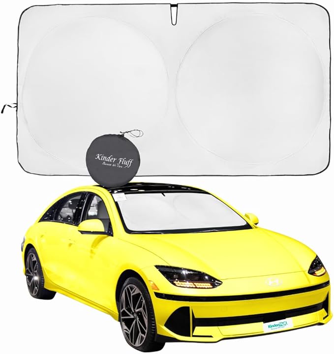 Windshield Sun Shade - Certified 99.87% UVB & 99.02% UVA Protection Car Sun Shade. Award Winning Sunshade for Car Windshield with Patented Technology. Size M 61"x32" Car Window Shades by Kinder Fluff