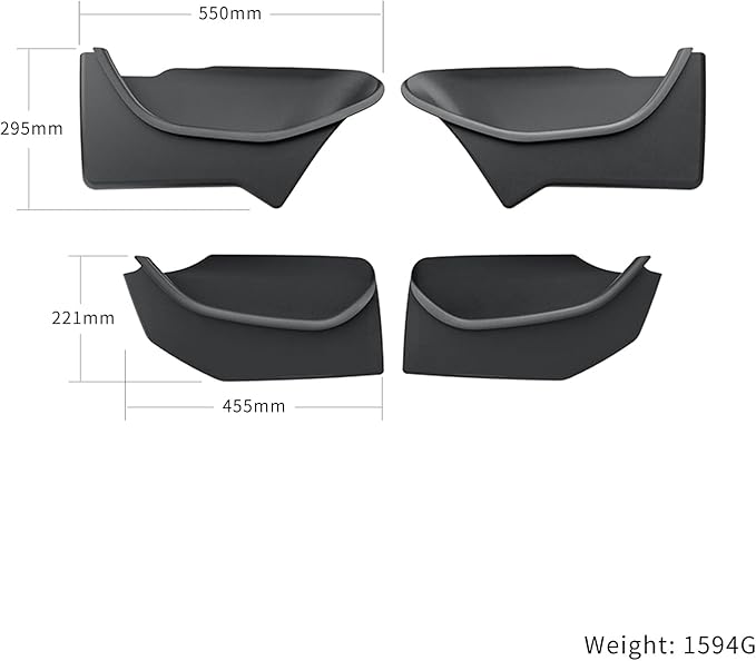 4PCS Door Side Storage Box Full Arounding for Tesla Model Y Juniper 2025 2026 Front & Rear Door Pocket Inner Organizer Trays Full Cover for Model Y Juniper Accessories TPE
