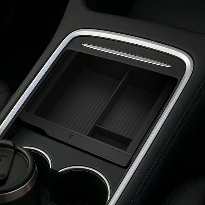 TUDIA Center Console Organizer Tray Designed for Tesla Model 3 (2021-2023) / Model Y (2021-2024) - [NOT Compatible with Model 3 2024/2025] Smooth Slide Silicone Interior Storage Accessories