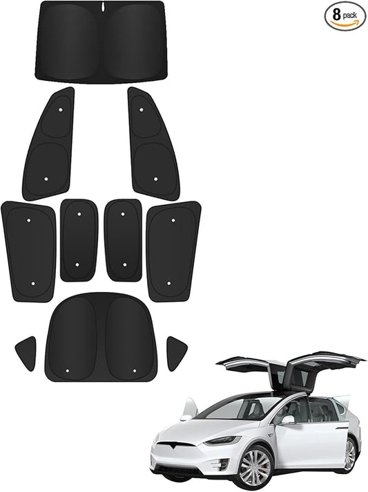 10-PCS Windshield Sunshade for Tesla Model X (2016-2024), Front & Rear Side Window Privacy, Sun Shade Cover, Sun Visor, Thermal Insulated Model X Accessories