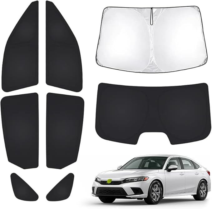T TGBROS Windshield Sun Shade for Honda Civic 2022-2024 2025 Car Window Shades Thicken UV Block and Blackout Privacy Foldable Sunshades 8PCS Accessories Keep Cool Sun Visor Covers