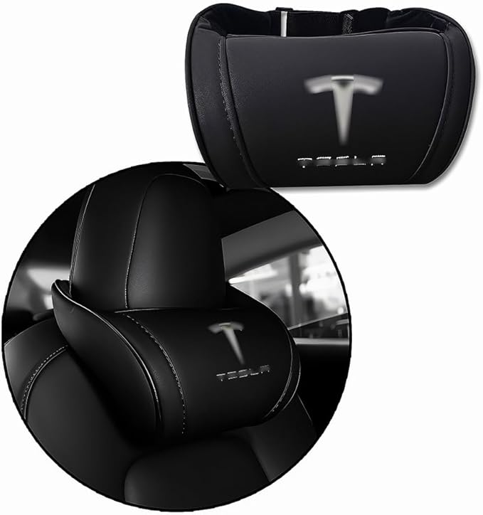 Car Headrest Neck Pillow Support Memory Foam Ergonomic Design Accessory for Driving Seat Fatigue Relief Compatible with Model S X 3 Y & Cybertruck - 1 Piece