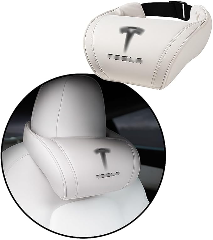 Car Headrest Neck Pillow Support Memory Foam Ergonomic Design Accessory for Driving Seat Fatigue Relief Compatible with Model S X 3 Y & Cybertruck - 1 Piece