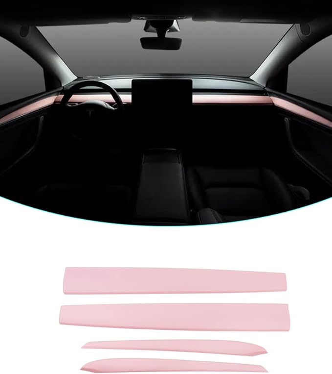 Pink Dashboard Cover and Front Door Cover Compatible with Tesla Model 3（2021-2023） and Model y（2019-2024 (Pink)