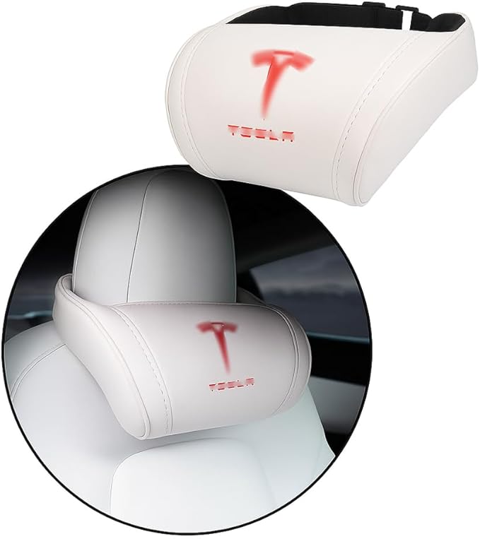 Car Headrest Neck Pillow Support Memory Foam Ergonomic Design Accessory for Driving Seat Fatigue Relief Compatible with Model S X 3 Y & Cybertruck - 1 Piece