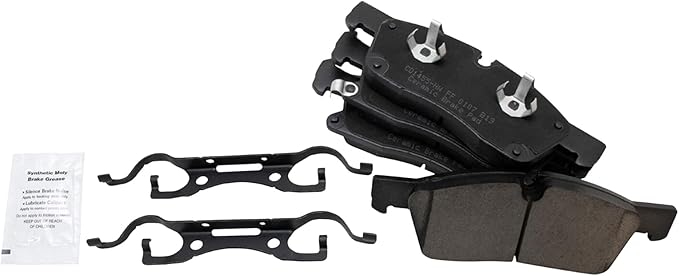 TRQ Front Brake Pads Ceramic Hardware Wear Sensor Compatible with 2011-2016 Dodge Durango 2011-2017 2021 Jeep Grand Cherokee