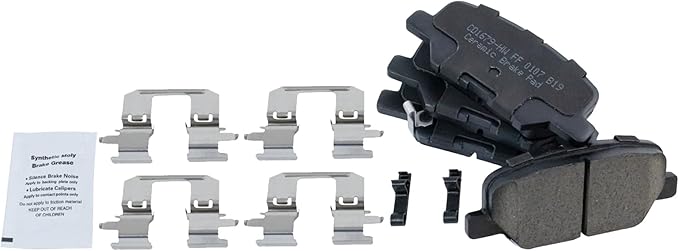TRQ Rear Brake Pads Ceramic Hardware Wear Sensor Compatible with 2014-2016 Mazda 3 2014-2015 6 2014-2019 Mitsubishi Outlander 2013-2024 Outlander Sport