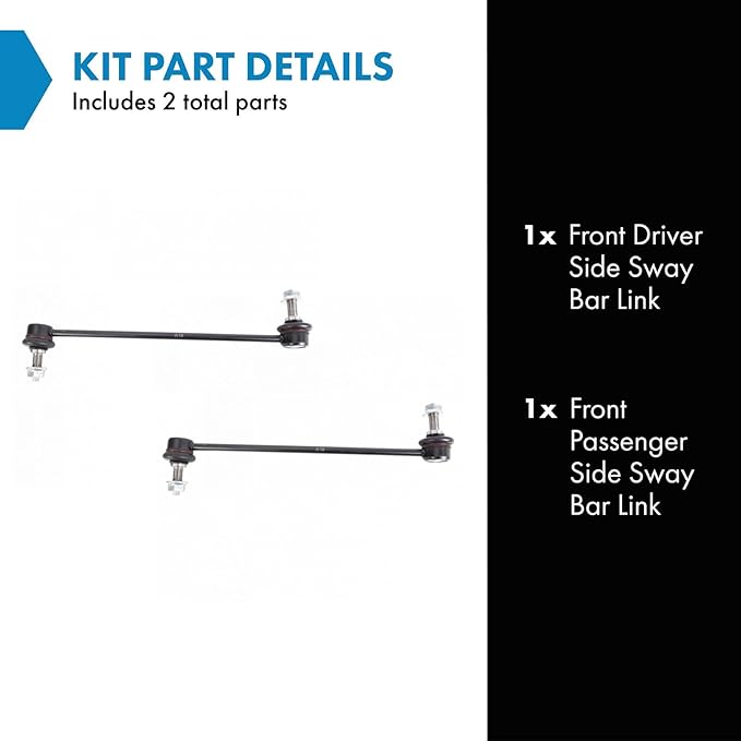 TRQ Front Driver and Passenger Side Sway Bar Link Set 2 Piece Compatible with 17-23 Hyundai Elantra 18-20 Elantra GT 17-22 Ioniq 18-23 Kona 19-23 Kona Electric 19-21 Veloster 17-22 Kia Niro