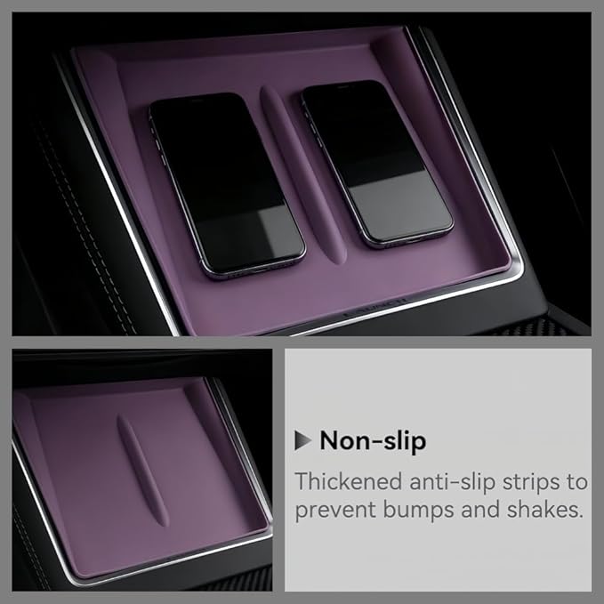 4PCS Silicone Center Console Accessories Kit for Tesla Center Console Mat Cup Holder Insert Screen Edge Protector Frame Mirror Frame Protectors (Purple Model Y Juniper/3 Highland)
