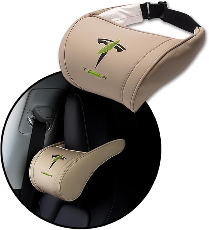 Car Headrest Neck Pillow Support Memory Foam Ergonomic Design Accessory for Driving Seat Fatigue Relief Compatible with Model S X 3 Y & Cybertruck - 1 Piece