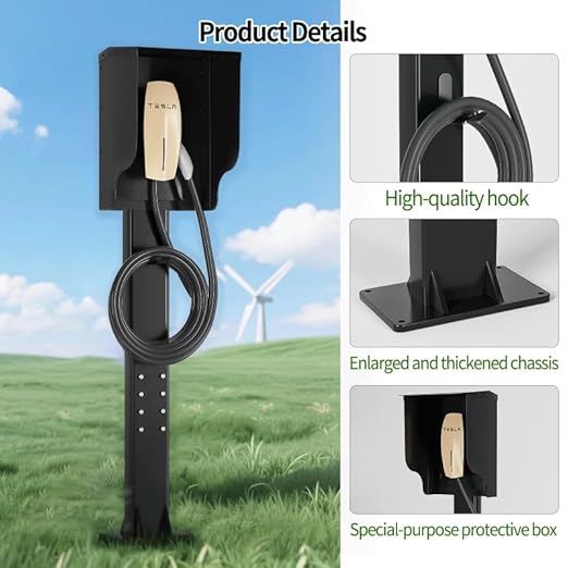 Wall-Mounted 1.2mm Cold Rolled Steel Electric Vehicle Charging Protection Box for Tesla, Waterproof Indoor/Outdoor Enclosure with Lock | Seamless One-Piece Design (Shiny Black)