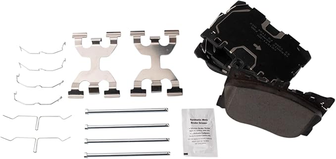 TRQ Front Ceramic Brake Pad Set Includes Contact Point Grease Hardware Compatible with 17-18 Mercedes Benz C43 AMG 2016 C450 AMG 16-18 GLC300 4Matic Sport Package 17-18 GLC43 AMG 17-18 E43 AMG