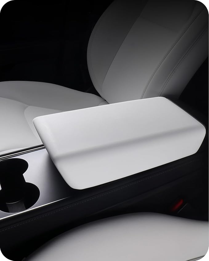 BASENOR Armrest Cover for 2017-2024 Tesla Model Y Model 3 Center Console Cover Non-Slip TPU [No Logo] Protector Armrest Tesla Accessories White (Not Compatible with 2025 2026 Model Y/3)