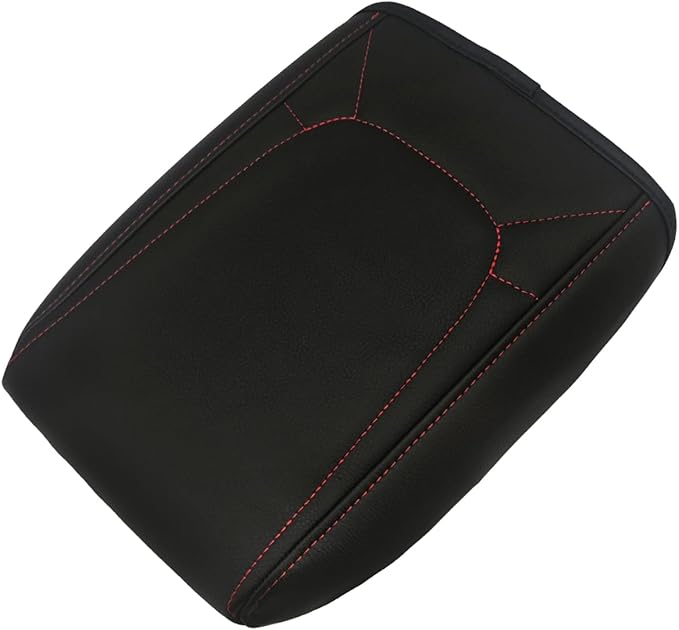 Muslogy Center Console Armrest Cover Fit for Chevy Colorado/GMC Canyon 2023-2025 2026 Accessories, Comfort Armrest Pad Console Lid Cushion Vegan Leather Regular Thick(Red Trim)