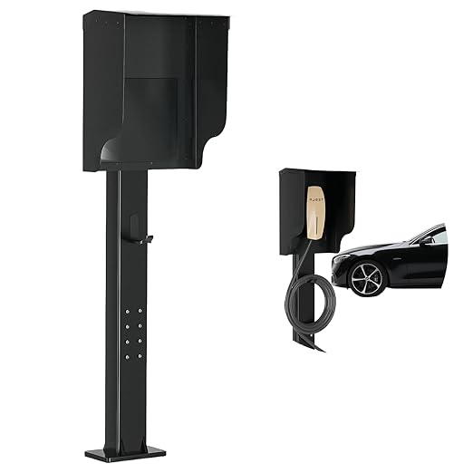 Wall-Mounted 1.2mm Cold Rolled Steel Electric Vehicle Charging Protection Box for Tesla, Waterproof Indoor/Outdoor Enclosure with Lock | Seamless One-Piece Design (Shiny Black)