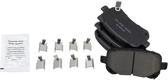 TRQ Rear Brake Pads Ceramic Hardware Wear Sensor Compatible with 2008-2011 Chrysler Town Country 2008-2011 Dodge Grand Caravan 2009-2012 Journey 2009-2012 Volkswagen Routan