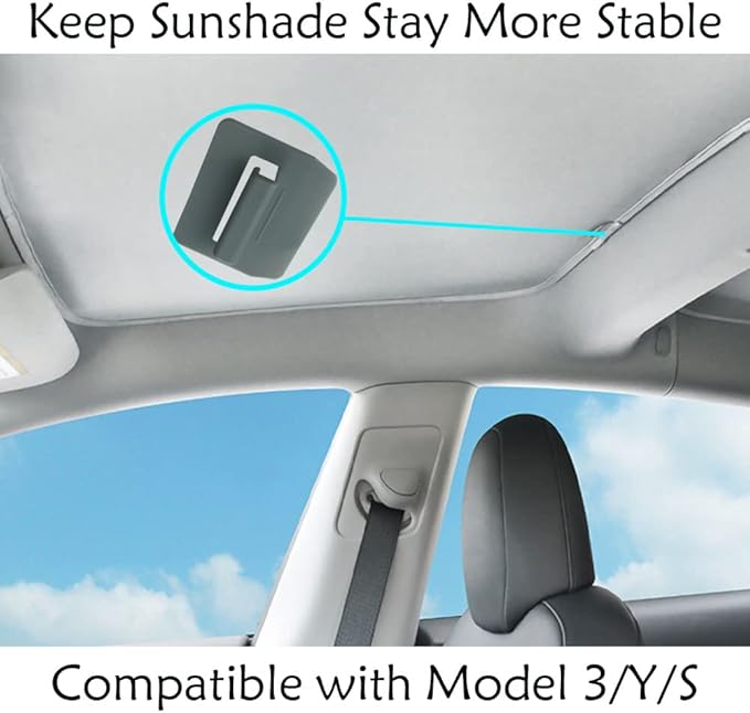 16 PCS Sunshade Clips Roof Shade Clips for Sunroof Compatible with Tesla Model 3 Model Y Roof Sun Shade Heat Shield Installation Accessories(Grey, Model Y)