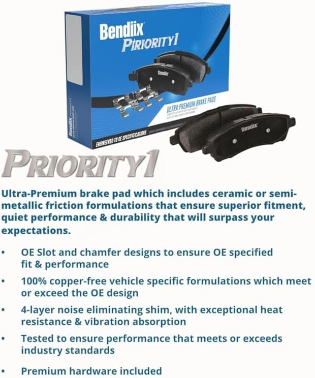 Bendix Priority1 CFM872 Semi-Metallic Front Brake Pads for Select Models Mercedes-Benz C200, C230, C240, C280, C320, C350, CL200, CL230, CLK280, CLK320, CLK350, SLK200, SLK280, SLK300