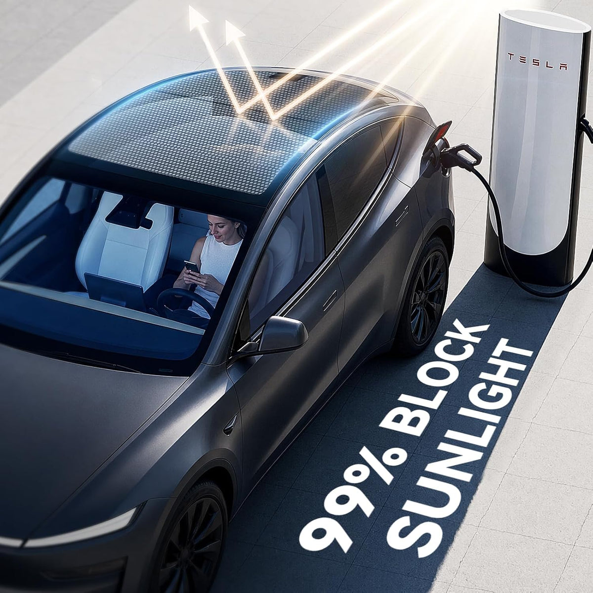 Tesla Model Y Juniper 2025-2026 Sunshade Roof Never Sag UPF50+ 99% UV Grey