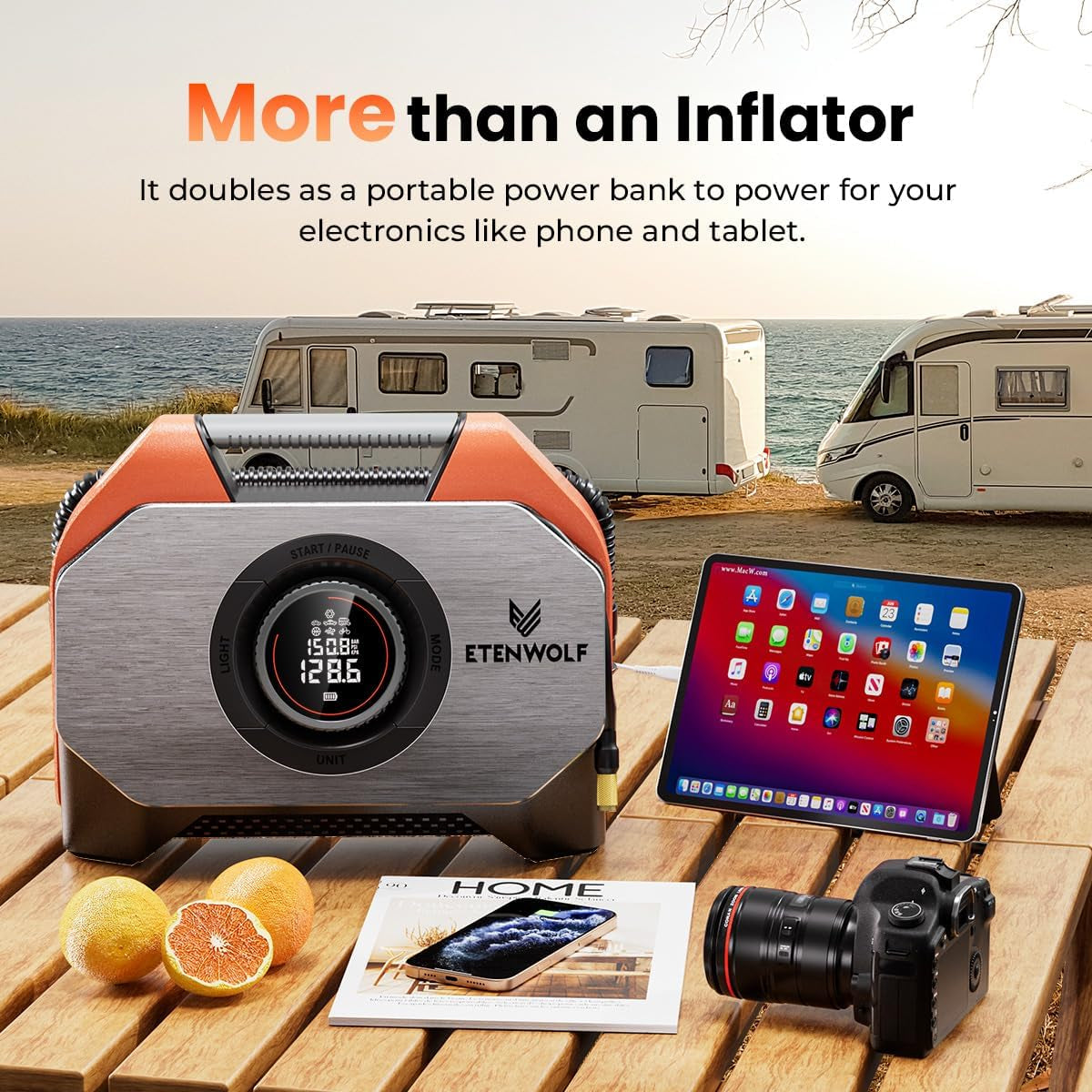 VORTEX S6 Tire Inflator Portable Air Compressor, Cordless Air Pump