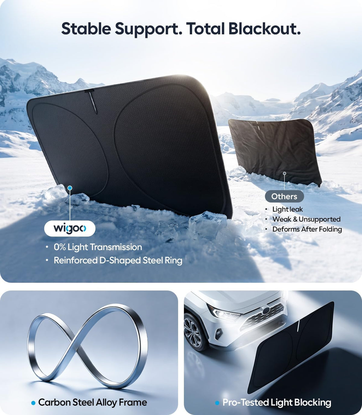 2026 Upgraded Universal Windshield Sun Shade for Cars, 100% Light Blocking 210D Oxford Sunshade, Foldable Heat Shield Keeps Interior Cool, Includes Storage Bag, XL (69" X 38")