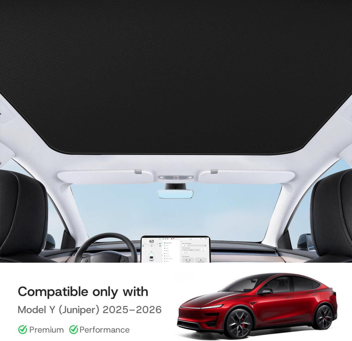 For Tesla Model Y Juniper Sunshade Roof - Graphene Coated Roof Shade, Heat Reduction Glass Cover, Blackout Sun Shield Model Y Juniper 2025 2026 Accessories (Black, Model Y Juniper 2025-2026)