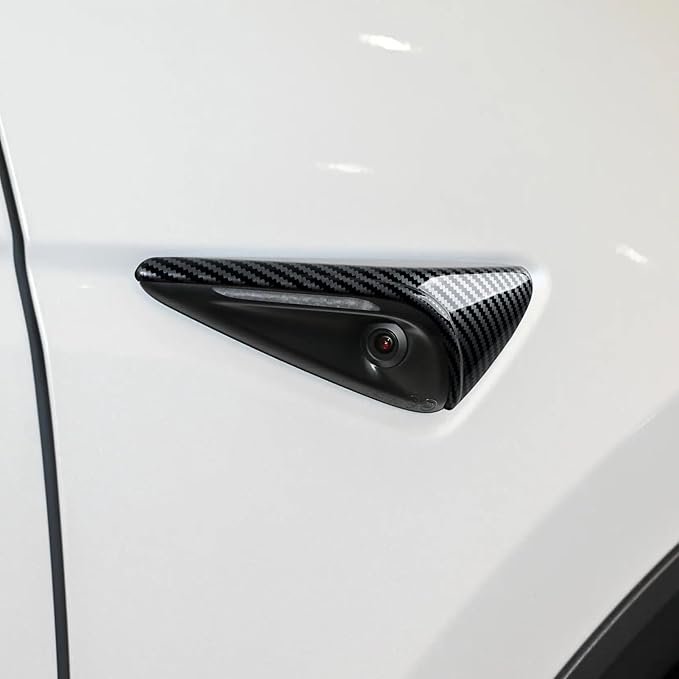 for Tesla Model 3 Highland 2024 2025 2026 Model Y Juniper 2025 2026 Accessories Exterior Car Fender Side Camera Trim Carbon Style ABS Decal Cover Sticker - ONLY for HW4.0