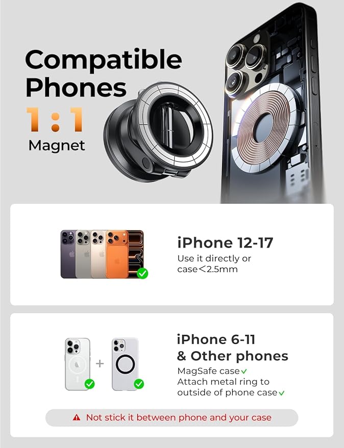 LISEN for Magsafe Car Mount, Cell Phone Holders for Your Car, Magnetic Car Accessories for Women Men Truck Jeep BMW for iPhone 17 Pro Max 16 15 14 13 12, Samsung S26, Black