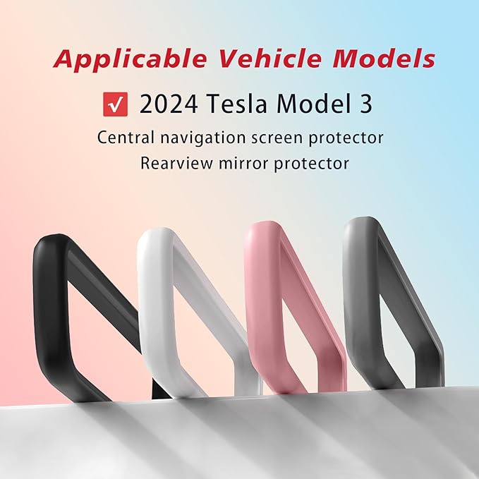 for 2024 2025 Model 3 Highland/2025 Model Y Juniper Central Screen and Interior Mirror Protector Frame Interior Accessories (Black-M3/Y-2pcs)