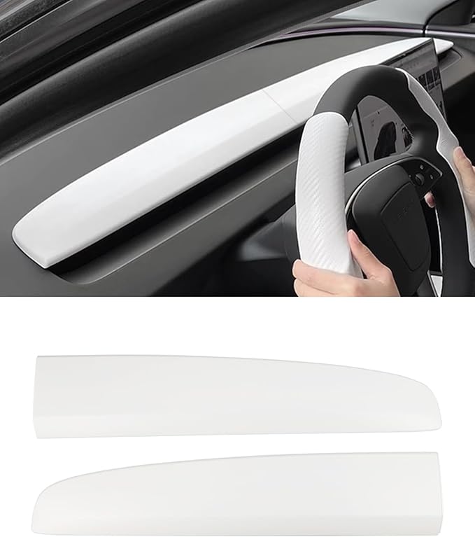 KKTR-CAR Dashbooard Cover 2pcs ABS Dashboard Panel Trim Cover Sticker Compatible with Tesla Model Y Juniper 2025 2026 Model 3 Highland 2024-2026 (Matte White)