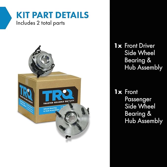 TRQ 2 Piece Front Wheel Bearing & Hub Assembly Set Compatible with 2005-2010 Dodge Dakota 2006-2008 Mitsubishi Raider 2011 Ram