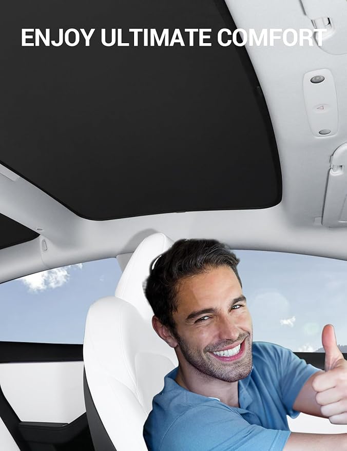 BASENOR 2017-2020 Tesla Model 3 Sunshade Roof, Front & Rear Glass Roof Sun Shades with Storage Bag, Sunroof Shade Blocking Heat Cover for Model 3 Interior Accessories Black