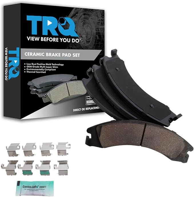 TRQ Rear Brake Pads Ceramic Compatible with 2008-2014 Ford E-150 2008-2014 E-250 2008-2022 E-350 Super Duty