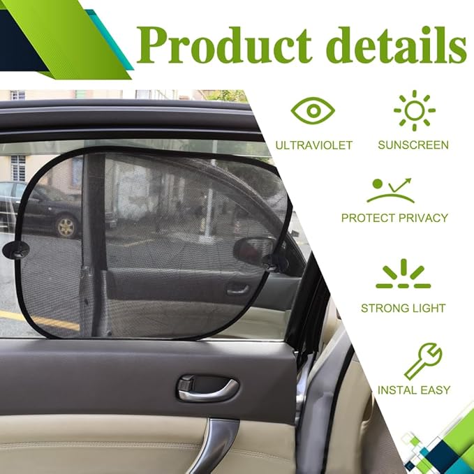 2PCS Car Window Shad, Universal Car Sunshade Side Window Cover, 17" 14" Sun Glare and UV Rays Protection for Your Child, 17.2"x14"/2PCS (Side Sunshade)