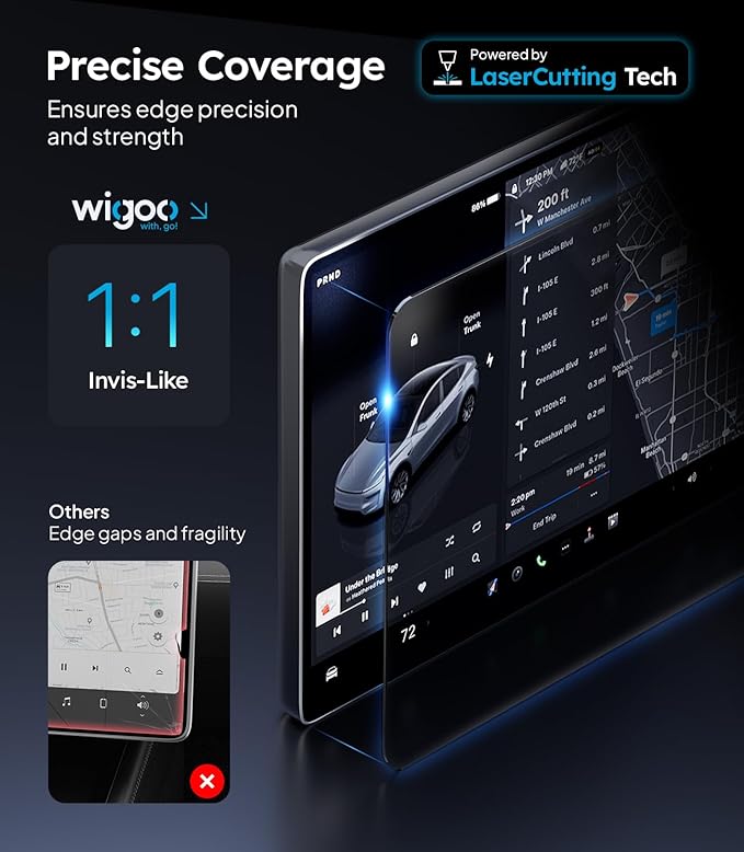 Wigoo Tesla Model X & Model S Screen Protector Matte [No Glare & Fingerprint] Model X (2021~2025)/Model S(2021~2025) Accessories, Tempered Glass Protector with Alignment Kit