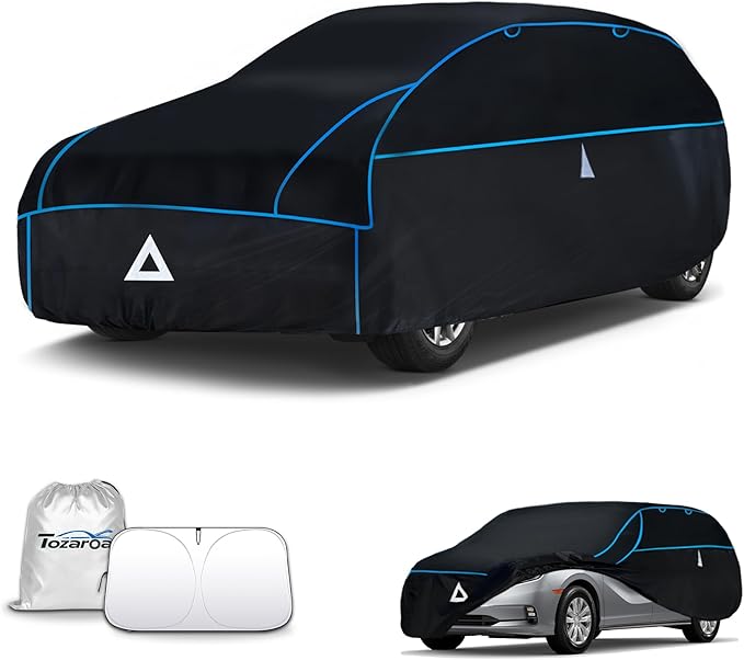 Hail Protector Car Cover for Minivan(Length:200-206inch) + Gift Windshield Sunshade, Multi-Layered EVA Hail Proof Car Cover, Padded Car Hail Protector Blanket for Odyssey Sienna Caravan Pacifica etc.