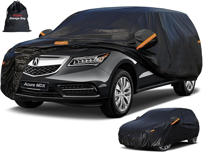 Kayme 7 Layers SUV Car Cover Custom Fit for Acura MDX (2001-2025) Waterproof All Weather for Automobiles, Outdoor Full Cover Rain Sun UV Protection.Black